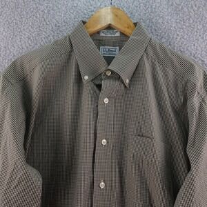 LL Bean Mens 17 1/2-36 Gingham Check Button Down Shirt Long Sleeve Casual Cotton